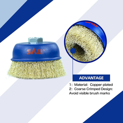 SALI 24 Pack Wire Cup Brush, 3 Inch Coarse Crimped Cup Brush for Grinders, with 5/8-11 Inch Arbor for Heavy Cleaning Rust, Stripping and Abrasive, for Angle Grinder