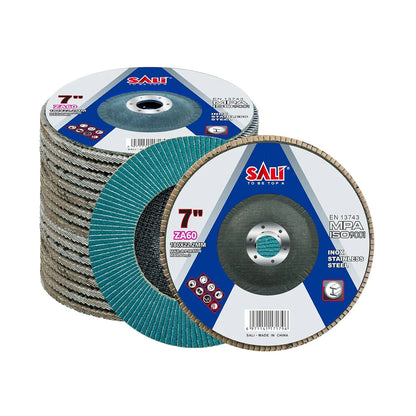 Sali 10 Pack Zirconia Flap Disc 60 Grit 7" x 7/8-Inch Sanding Disc Bevel Type #29 Premium and Industrial Grade Angle Grinder Grinding Wheel High Performance Edge Grinding