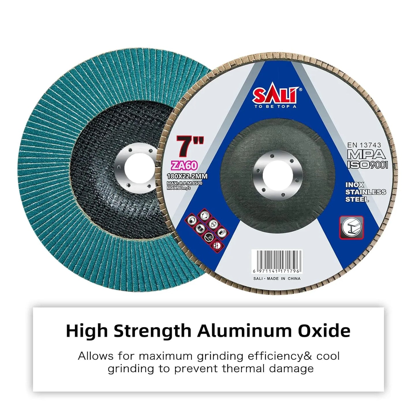 Sali 10 Pack Zirconia Flap Disc 60 Grit 7" x 7/8-Inch Sanding Disc Bevel Type #29 Premium and Industrial Grade Angle Grinder Grinding Wheel High Performance Edge Grinding