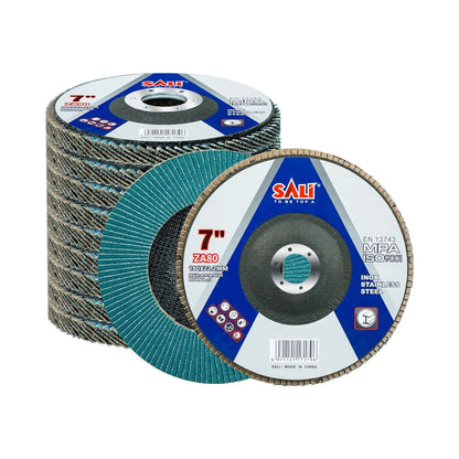 Sali 10 Pack Zirconia Flap Disc 80 Grit 7" x 7/8-Inch Sanding Disc Bevel Type #29 Premium and Industrial Grade Angle Grinder Grinding Wheel High Performance Edge Grinding