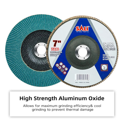 Sali 10 Pack Zirconia Flap Disc 80 Grit 7" x 7/8-Inch Sanding Disc Bevel Type #29 Premium and Industrial Grade Angle Grinder Grinding Wheel High Performance Edge Grinding