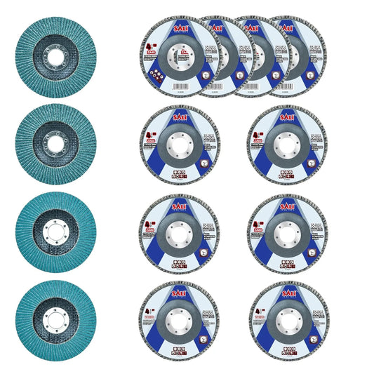 Sali 10 Pack Zirconia Flap Disc 40 Grit 4PCS/ 60 Grit 2PCS/ 80 Grit 2PCS/120 Grit 2PCS 4.5" x 7/8-Inch Sanding Disc Bevel Type #29 Premium and Industrial Grade High Performance Edge Grinding Wheel
