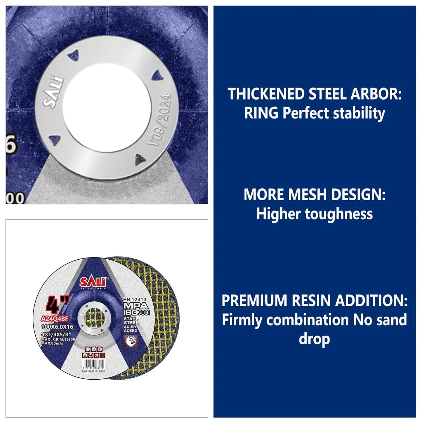 SALI 4 Inch Grinding Wheels for General Purpose Metal & Stainless Steel, Aluminum Oxide Grinding Disc for Angle Grinder, Depressed Center 4" * 1/4" * 5/8"(100 * 6.0 * 16 mm)