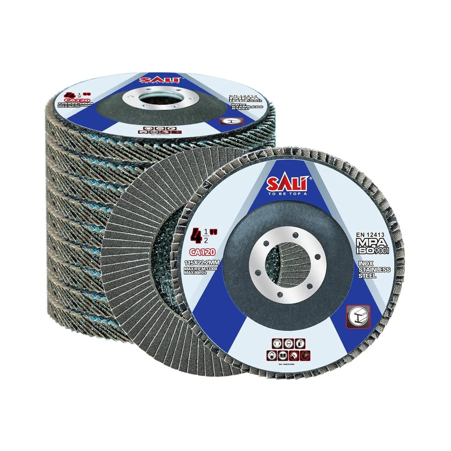 Sali 12 Pack Flap Disc 120 Grit 4.5" x 7/8-Inch Sanding Disc Bevel Type #29 Premium and Industrial Grade Angle Grinder Grinding Wheel High Performance Edge Grinding