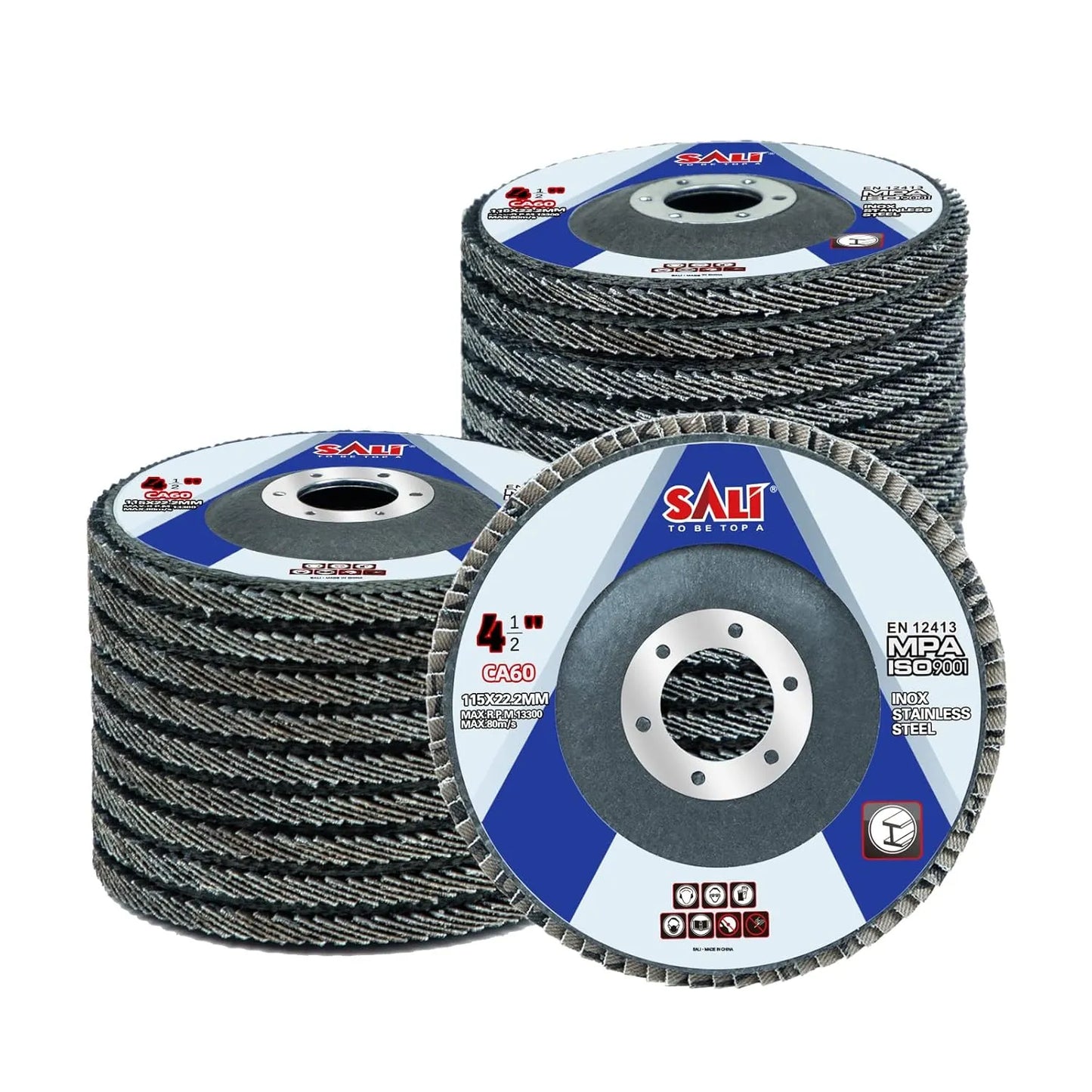 Sali 24 Pack Flap Disc 60 Grit 4.5" x 7/8-Inch Sanding Disc Bevel Type #29 Premium and Industrial Grade Angle Grinder Grinding Wheel High Performance Edge Grinding