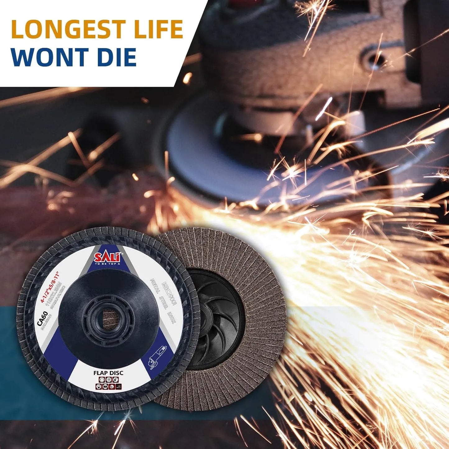 Sali 10 Pack Flap Disc 60 Grit 4.5" x 5/8-11 Sanding Disc Bevel Type #27 Premium and Industrial Grade Angle Grinder Grinding Wheel Finishing for Stainless Steel, Sheet Metal