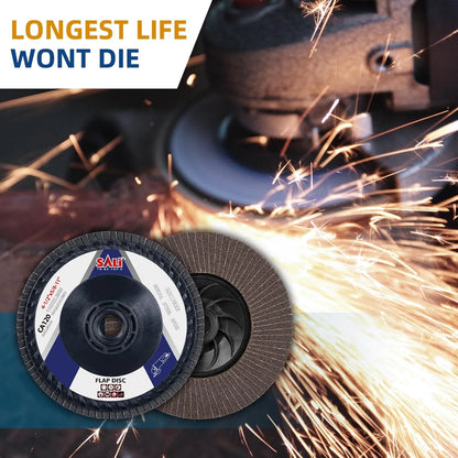 SALI 10 Pack Flap Disc 120 Grit 4.5" x 5/8-11 Sanding Disc Bevel Type #27 Premium and Industrial Grade Angle Grinder Grinding Wheel Finishing for Stainless Steel, Sheet Metal