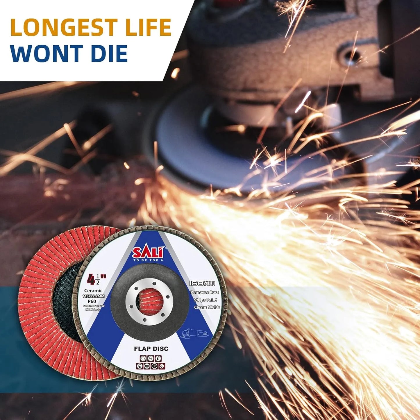 Sali 10 Pack Ceramic Flap Disc 60 Grit 4.5" x 7/8 Inch Sanding Disc Bevel Type #29 Premium and Industrial Grade Angle Grinder Grinding Wheel High Performance Edge Grinding