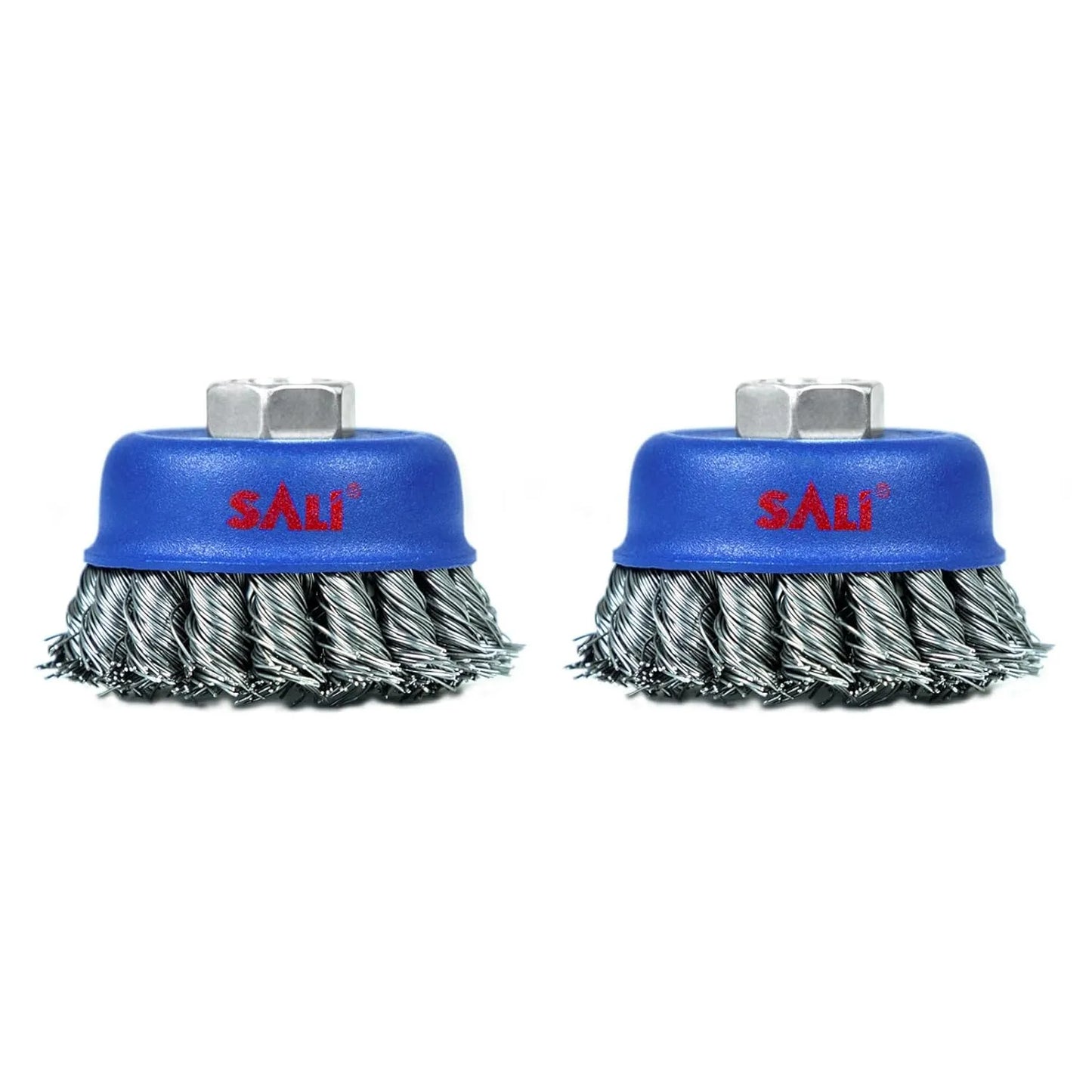 SALI 2 Pack Wire Cup Brush, 3 Inch Twisted Knotted Cup Brush for Grinders, with 5/8-11 Inch Arbor for Heavy Cleaning Rust, Stripping and Abrasive, for Angle Grinder