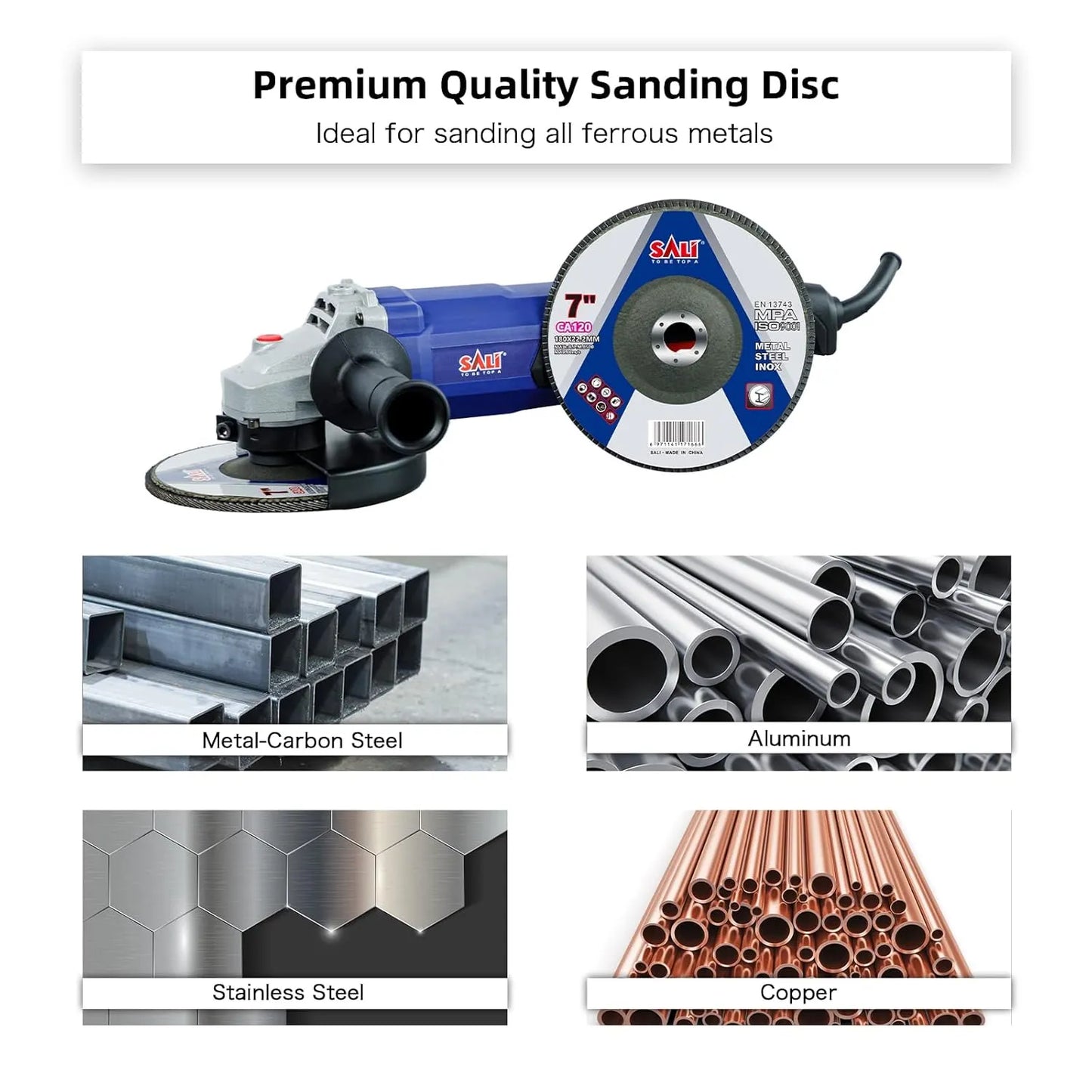 Sali 10 Pack Flap Disc 120 Grit 7" x 7/8-Inch Sanding Disc Bevel Type #29 Premium and Industrial Grade Angle Grinder Grinding Wheel High Performance Edge Grinding