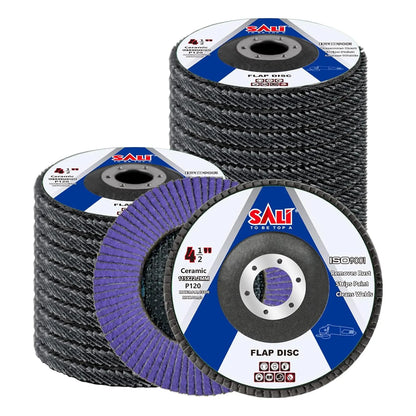 Sali 24 Pack Ceramic Flap Disc 120 Grit 4.5" x 7/8 Inch Sanding Disc Bevel Type #29 Premium and Industrial Grade Angle Grinder Grinding Wheel High Performance Edge Grinding Purple