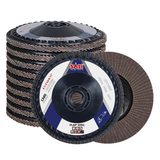 Sali 10 Pack Flap Disc 80 Grit 4.5" x 5/8-11 Sanding Disc Bevel Type #27 Premium and Industrial Grade Angle Grinder Grinding Wheel Finishing for Stainless Steel, Sheet Metal