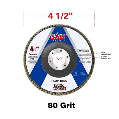 Sali 10 Pack Ceramic Flap Disc 80 Grit 4.5" x 7/8 Inch Sanding Disc Bevel Type #29 Premium and Industrial Grade Angle Grinder Grinding Wheel High Performance Edge Grinding