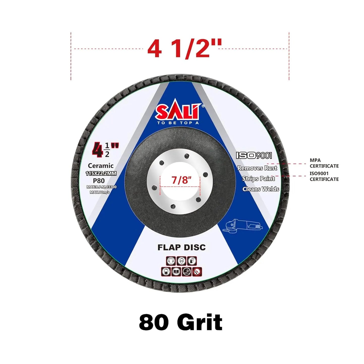 Sali 10 Pack Ceramic Flap Disc 80 Grit 4.5" x 7/8 Inch Sanding Disc Bevel Type #29 Premium and Industrial Grade Angle Grinder Grinding Wheel High Performance Edge Grinding Purple