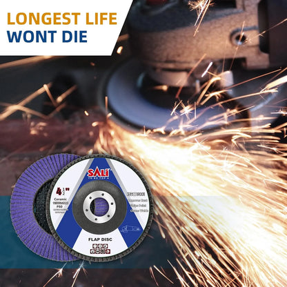 Sali 10 Pack Ceramic Flap Disc 80 Grit 4.5" x 7/8 Inch Sanding Disc Bevel Type #29 Premium and Industrial Grade Angle Grinder Grinding Wheel High Performance Edge Grinding Purple