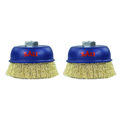 SALI 2 Pack Wire Cup Brush, 4 Inch Coarse Crimped Cup Brush for Grinders, with 5/8 Inch Arbor for Heavy Cleaning Rust, Stripping and Abrasive, for Angle Grinder