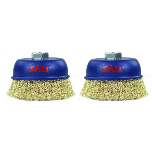 SALI 2 Pack Wire Cup Brush, 4 Inch Coarse Crimped Cup Brush for Grinders, with 5/8 Inch Arbor for Heavy Cleaning Rust, Stripping and Abrasive, for Angle Grinder
