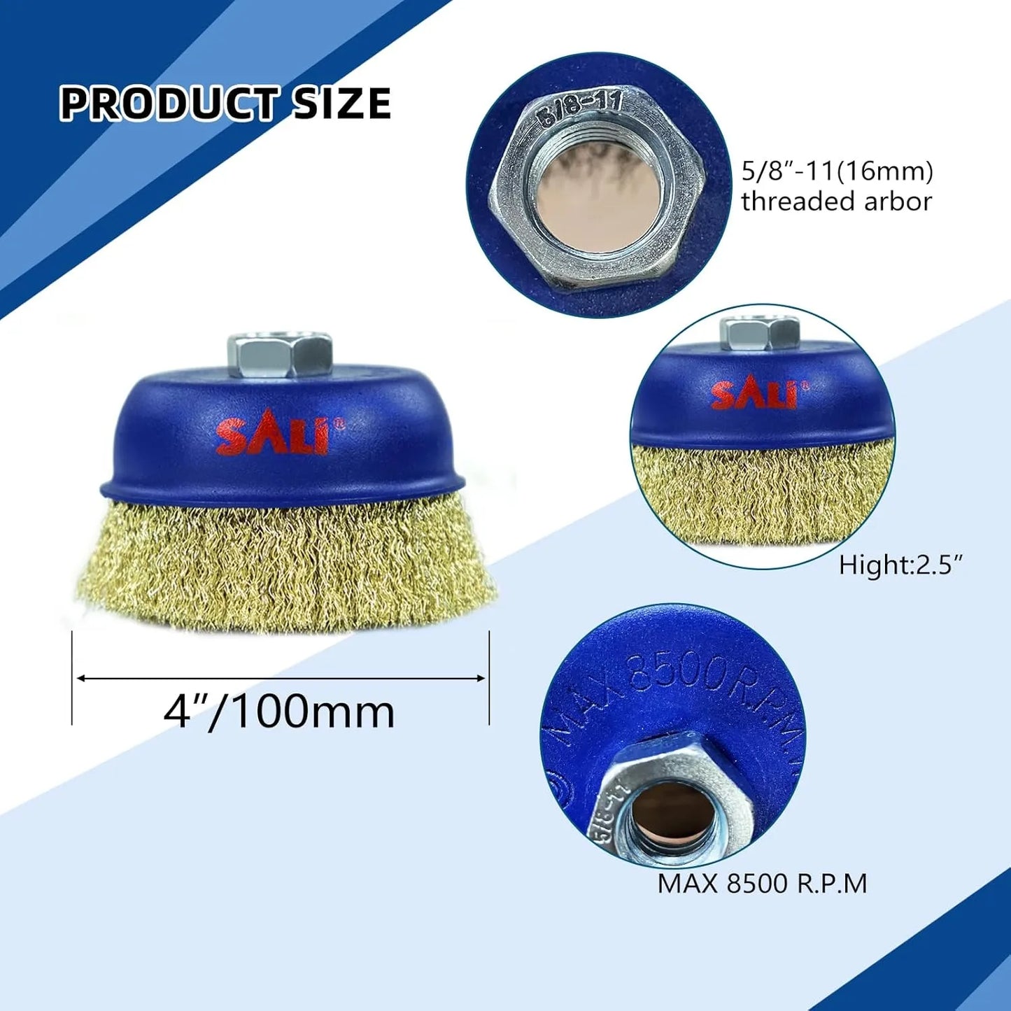 SALI 2 Pack Wire Cup Brush, 4 Inch Coarse Crimped Cup Brush for Grinders, with 5/8 Inch Arbor for Heavy Cleaning Rust, Stripping and Abrasive, for Angle Grinder