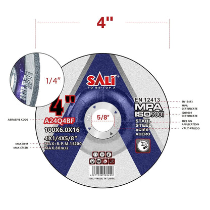 SALI 50 Pack 4 Inch Grinding Wheels for General Purpose Metal & Stainless Steel, Aluminum Oxide Grinding Disc for Angle Grinder, Depressed Center 4" * 1/4" * 5/8"(100 * 6.0 * 16 mm)