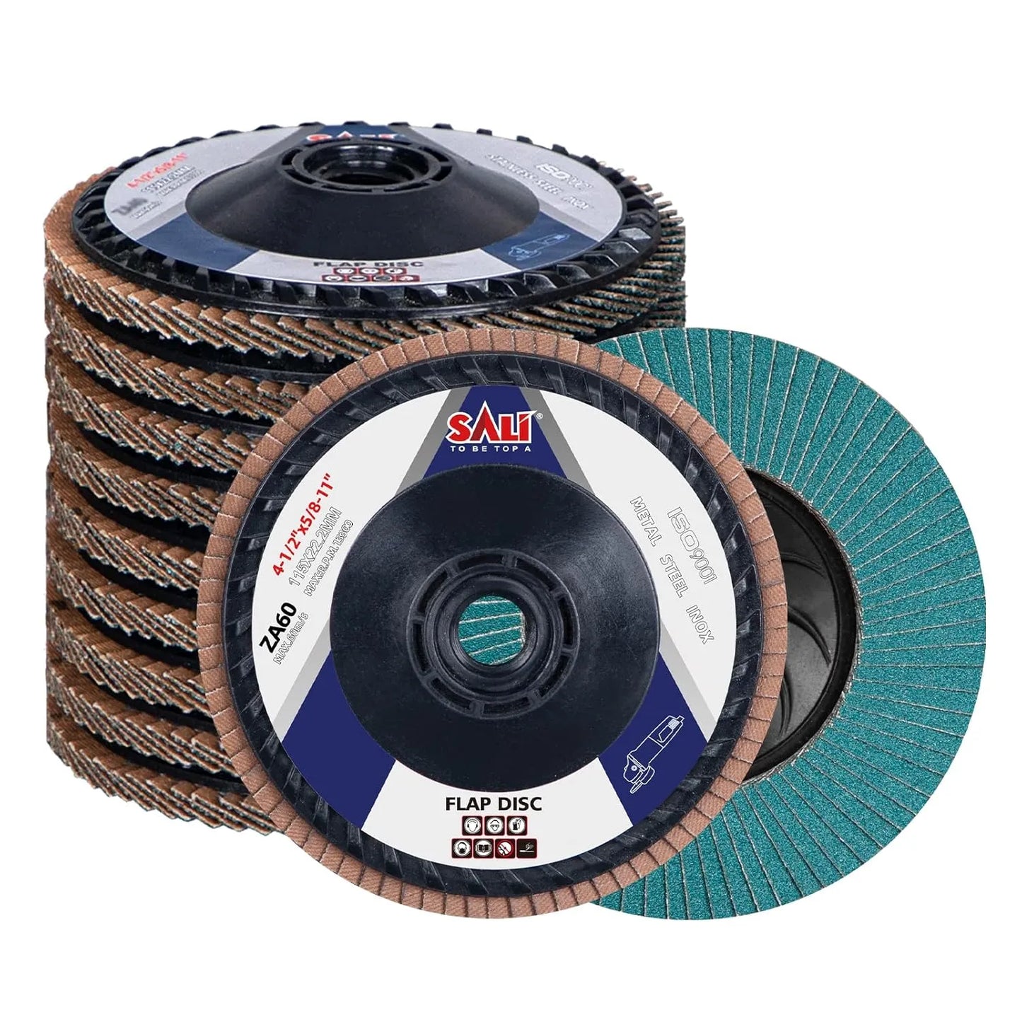 Sali 10 Pack Zirconia Flap Disc 60 Grit 4.5" x 5/8-11 Sanding Disc Bevel Type #27 Premium and Industrial Grade Angle Grinder Grinding Wheel Finishing for Stainless Steel, Sheet Metal