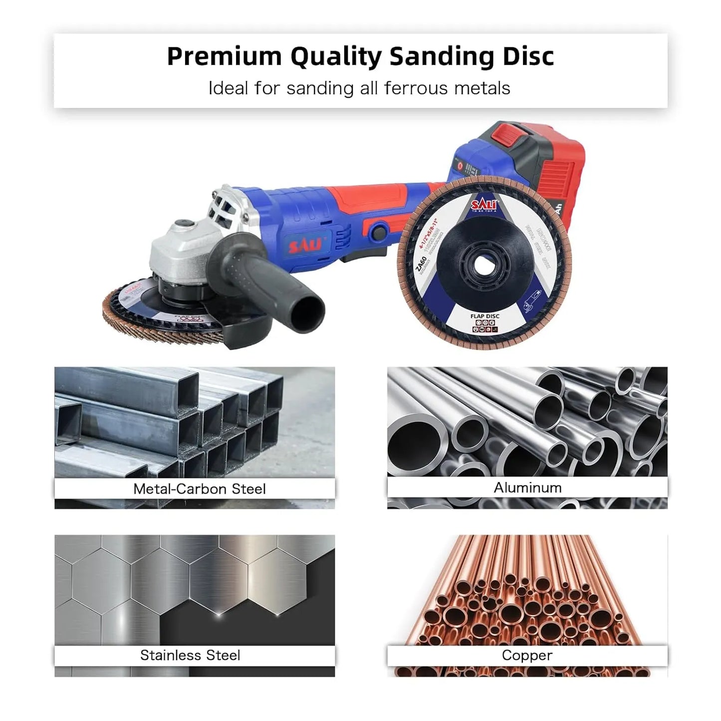 Sali 10 Pack Zirconia Flap Disc 60 Grit 4.5" x 5/8-11 Sanding Disc Bevel Type #27 Premium and Industrial Grade Angle Grinder Grinding Wheel Finishing for Stainless Steel, Sheet Metal