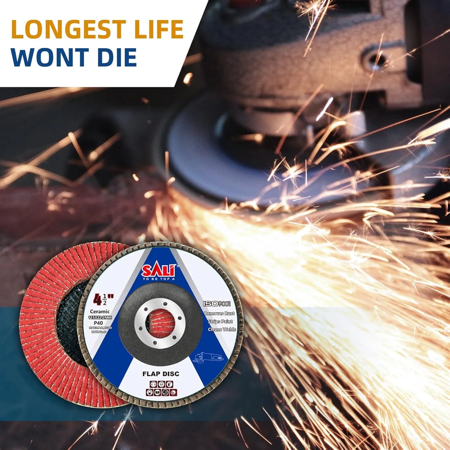 Sali 20 Pack Ceramic Flap Disc 40 Grit 4.5" x 7/8 Inch Sanding Disc Bevel Type #29 Premium and Industrial Grade Angle Grinder Grinding Wheel High Performance Edge Grinding