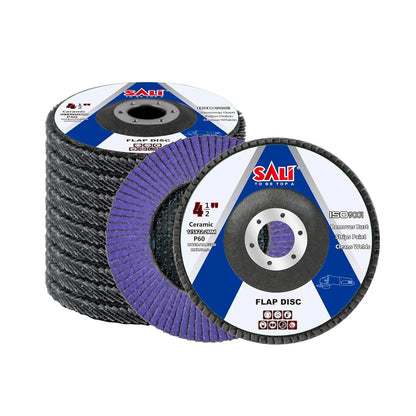 Sali 10 Pack Ceramic Flap Disc 60 Grit 4.5" x 7/8 Inch Sanding Disc Bevel Type #29 Premium and Industrial Grade Angle Grinder Grinding Wheel High Performance Edge Grinding Purple