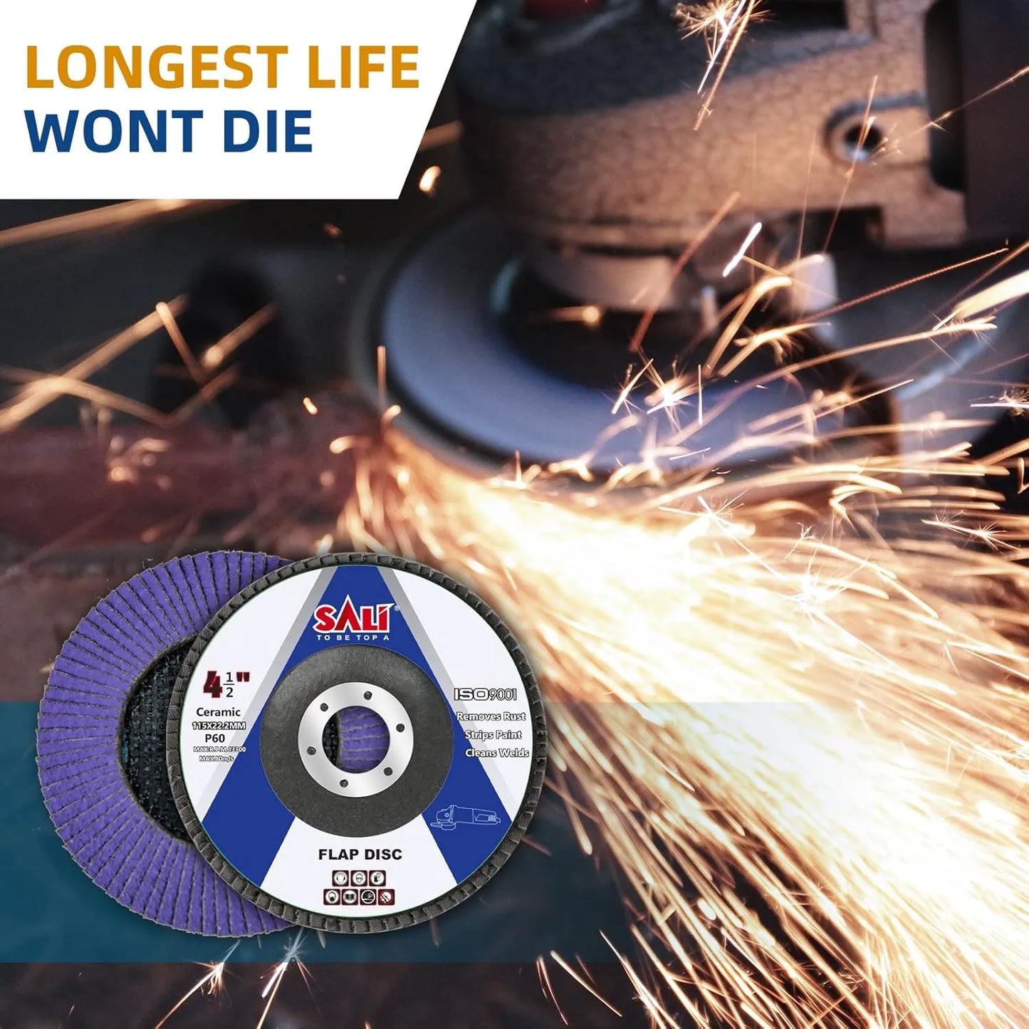 Sali 10 Pack Ceramic Flap Disc 60 Grit 4.5" x 7/8 Inch Sanding Disc Bevel Type #29 Premium and Industrial Grade Angle Grinder Grinding Wheel High Performance Edge Grinding Purple
