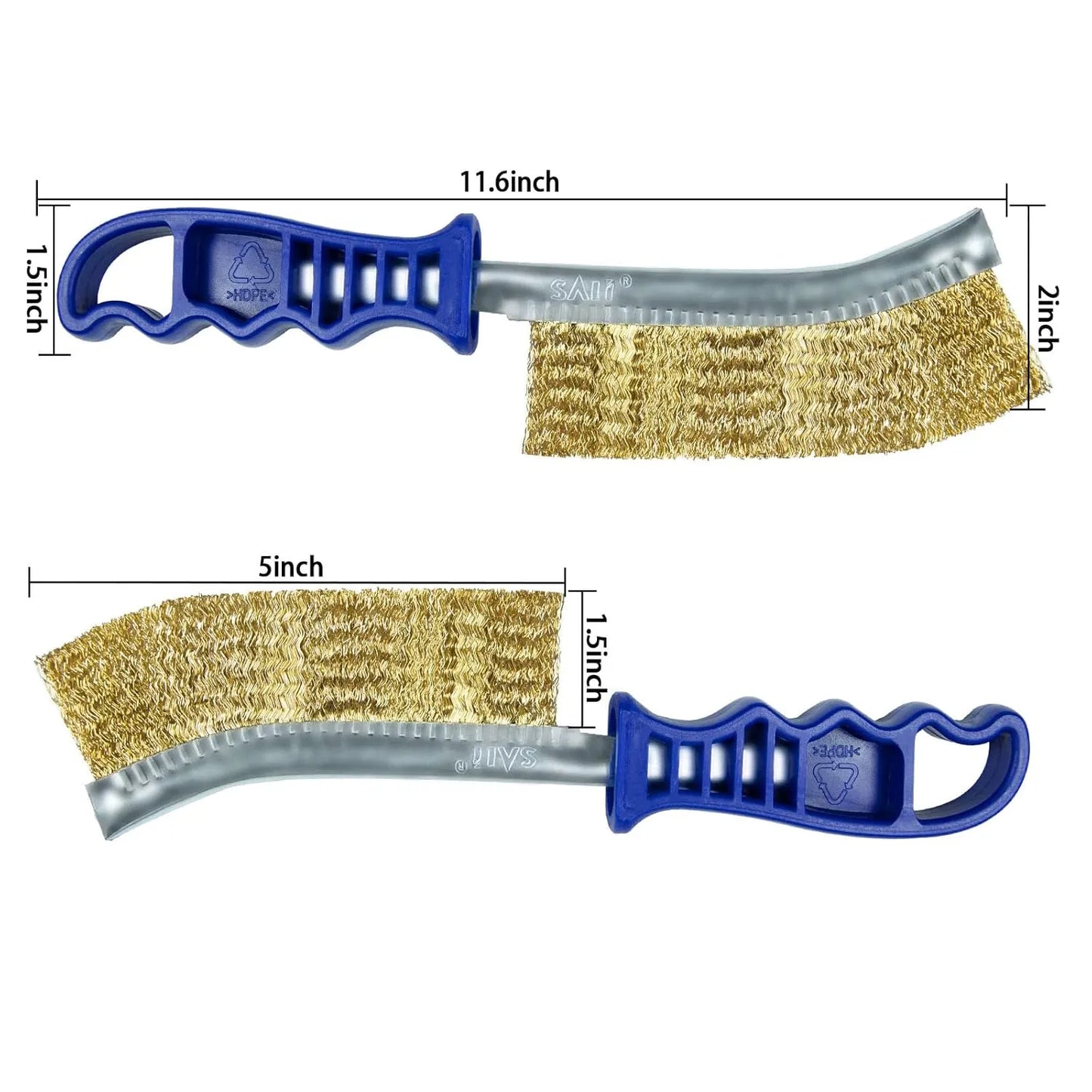 SALI Heavy Duty Wire Brushes for Cleaning Rust Removal Brass Brush Tool 11" Long Handle with Plastic Handle,for Automotive,Grill,Paint , Welding Slag&Household，More and Thicker Bristles Pack of 12