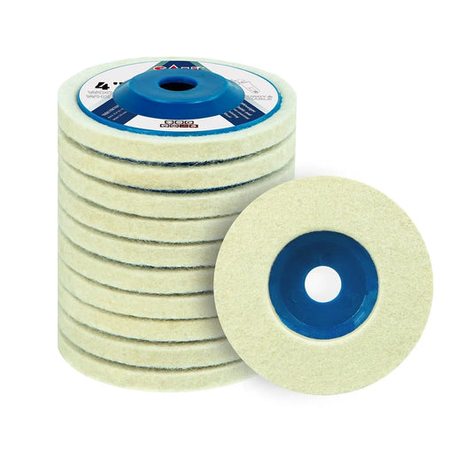 SALI 10 Pcs 4 Inch Wool Felt Polishing Wheel Disc Wool Polishing Wheel Disc for 4" Angle Grinder Felt Grinder Polishing Wheel Arbor 5/8” for Metal, Marble Stone, Furniture, Car