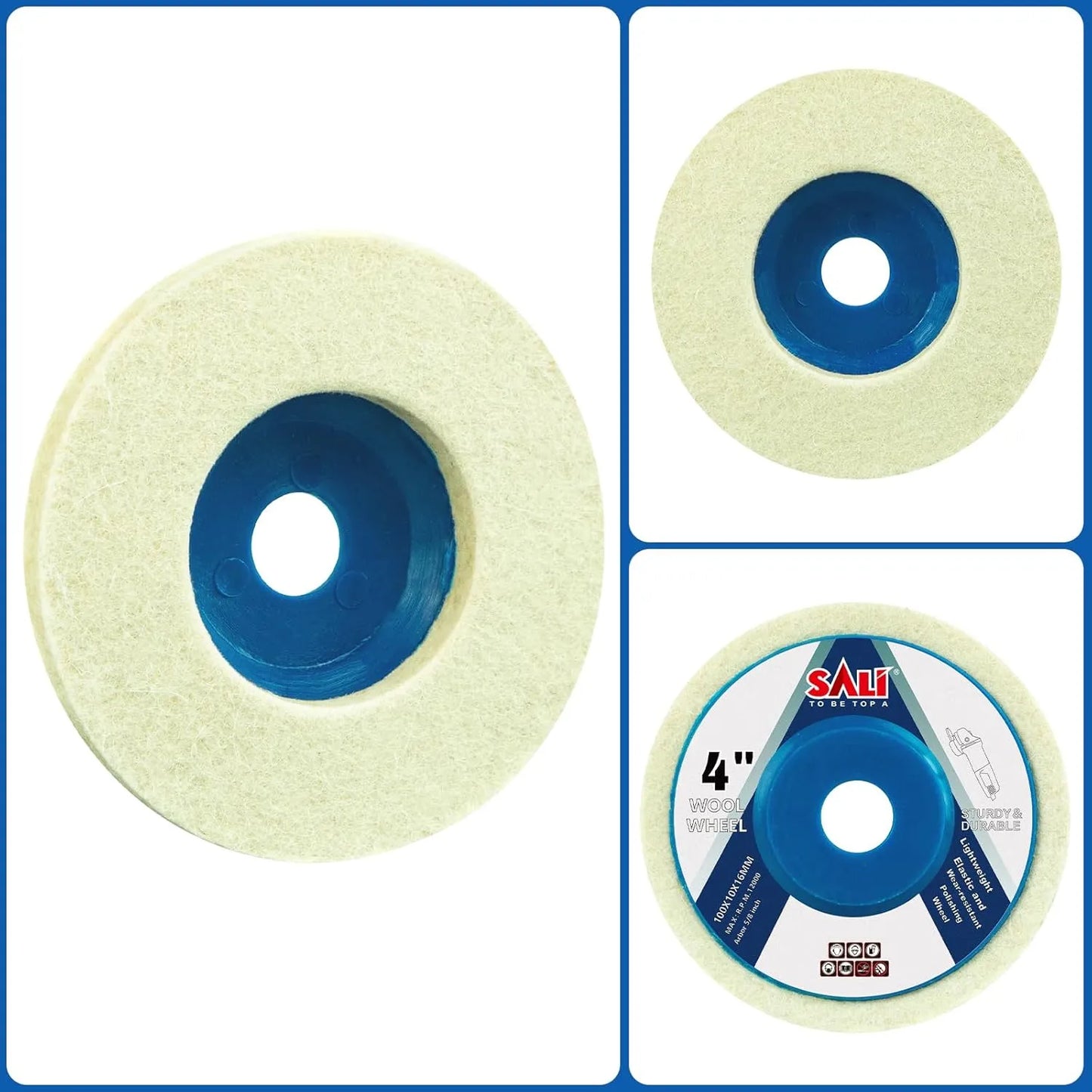 SALI 10 Pcs 4 Inch Wool Felt Polishing Wheel Disc Wool Polishing Wheel Disc for 4" Angle Grinder Felt Grinder Polishing Wheel Arbor 5/8” for Metal, Marble Stone, Furniture, Car