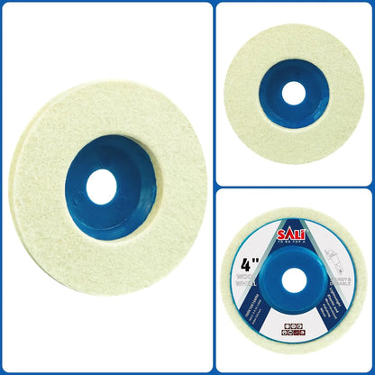 SALI 10 Pcs 4 Inch Wool Felt Polishing Wheel Disc Wool Polishing Wheel Disc for 4" Angle Grinder Felt Grinder Polishing Wheel Arbor 5/8” for Metal, Marble Stone, Furniture, Car