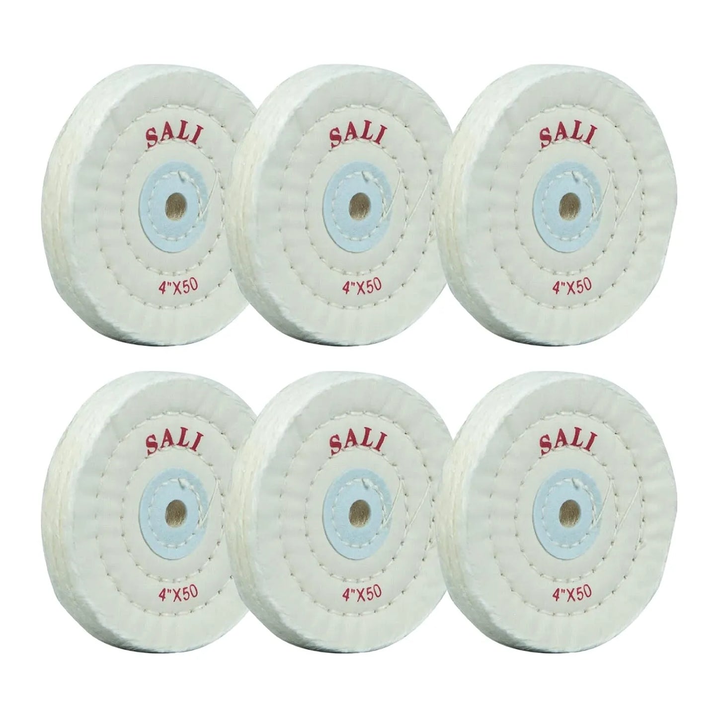 SALI 6 Pack Polishing Wheel for Bench Grinder Buffing Wheel 4 inch White Cotton (50 Ply) for Buffer Polisher Medium Polish Pad with 1/2 Inch Arbor Hole