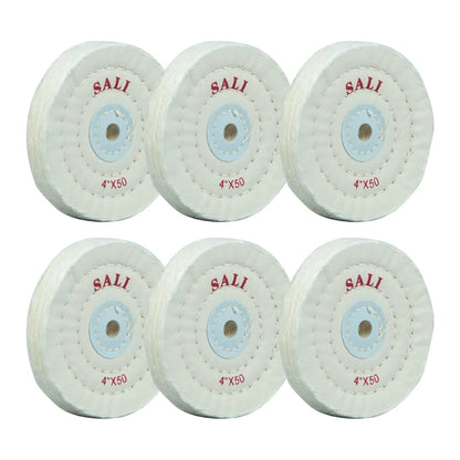 SALI 6 Pack Polishing Wheel for Bench Grinder Buffing Wheel 4 inch White Cotton (50 Ply) for Buffer Polisher Medium Polish Pad with 1/2 Inch Arbor Hole