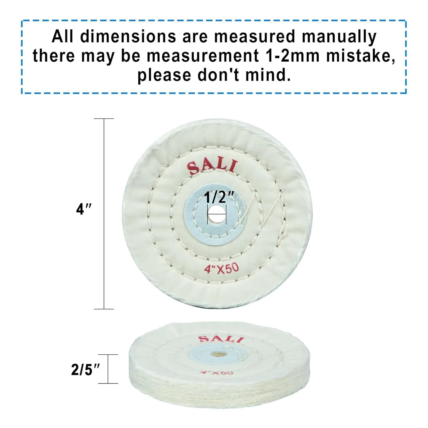 SALI 6 Pack Polishing Wheel for Bench Grinder Buffing Wheel 4 inch White Cotton (50 Ply) for Buffer Polisher Medium Polish Pad with 1/2 Inch Arbor Hole