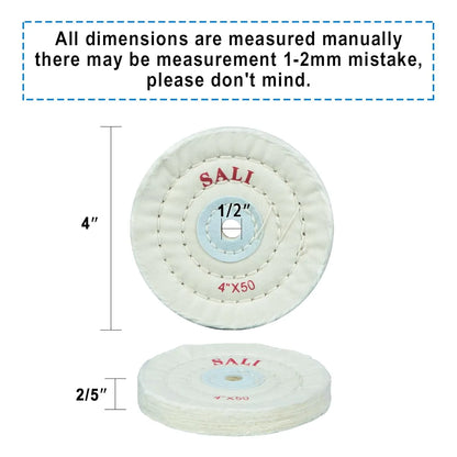 SALI 6 Pack Polishing Wheel for Bench Grinder Buffing Wheel 4 inch White Cotton (50 Ply) for Buffer Polisher Medium Polish Pad with 1/2 Inch Arbor Hole