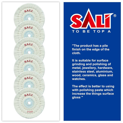 SALI 6 Pack Polishing Wheel for Bench Grinder Buffing Wheel 4 inch White Cotton (50 Ply) for Buffer Polisher Medium Polish Pad with 1/2 Inch Arbor Hole