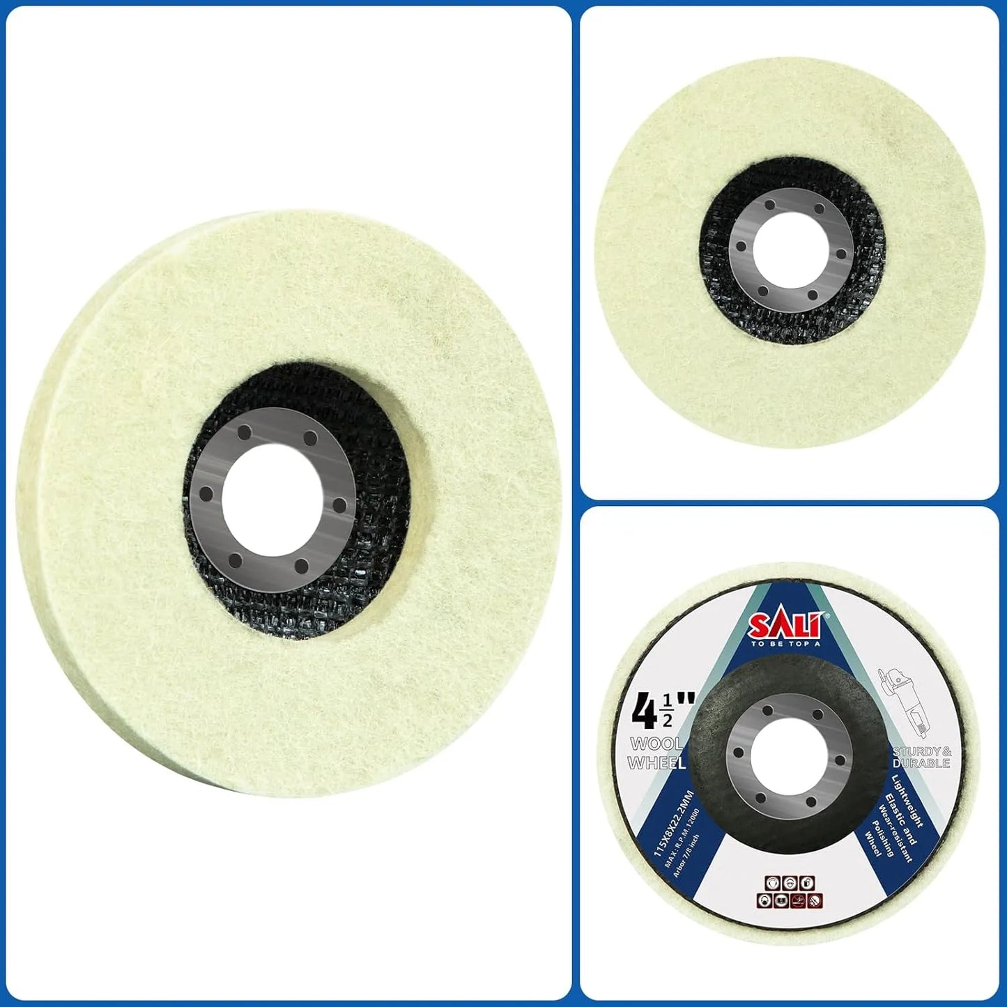 SALI 10 Pcs 4-1/2 Inch Wool Felt Polishing Wheel Disc Wool Polishing Wheel Disc for 4.5" Angle Grinder Felt Grinder Polishing Wheel for Metal, Marble Stone, Furniture, Car Net Cover