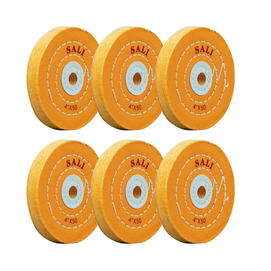SALI 6 Pack Polishing Wheel for Bench Grinder Buffing Wheel 4 inch White Cotton (50 Ply) for Buffer Polisher Medium Polish Pad with 1/2 Inch Arbor Hole