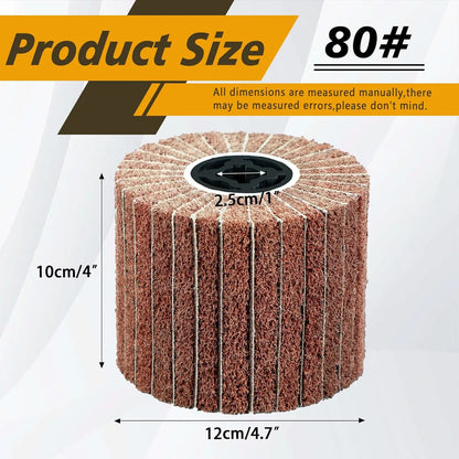 SALI Non Woven Wire Abrasive Drawing Polishing Burnishing Wheel Flap Wire Brush Drum Surface Conditioning Tool for Metal Surface Polishing Grinding Removing Rust 120x100x19mm with Sandpaper 80 Grit