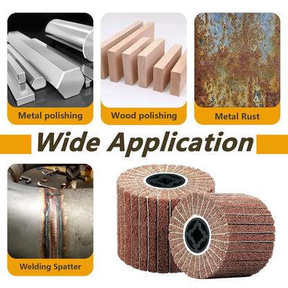 SALI Non Woven Wire Abrasive Drawing Polishing Burnishing Wheel Flap Wire Brush Drum Surface Conditioning Tool for Metal Surface Polishing Grinding Removing Rust 120x100x19mm with Sandpaper 80 Grit