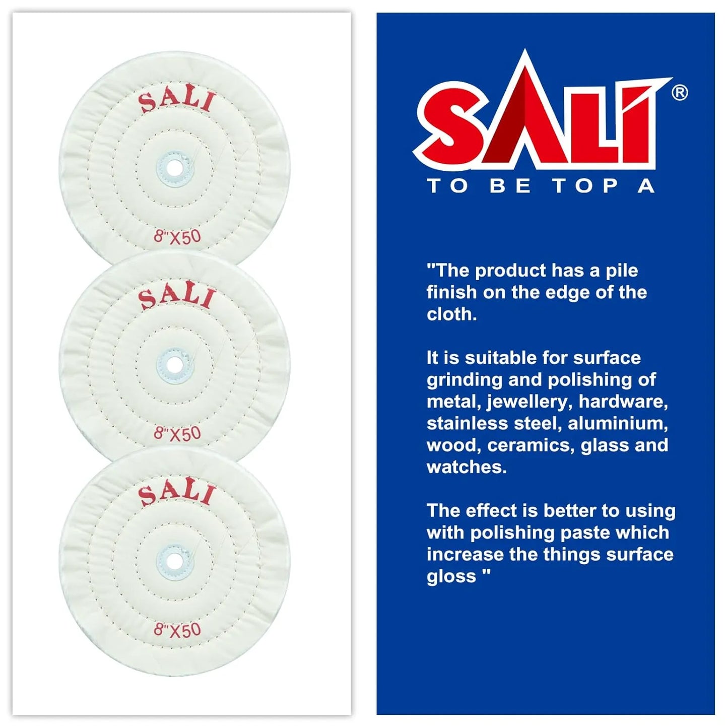 SALI 3 Pack Polishing Wheel for Bench Grinder Buffing Wheel 8 inch White Cotton (50 Ply) for Buffer Polisher Medium Polish Pad 5/8'' Arbor Hole with Polishing Compound Kit
