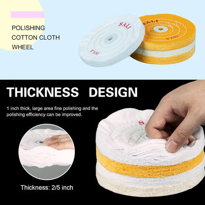 SALI 4 Pack Polishing Wheel for Bench Grinder Buffing Wheel 6 inch White Cotton (50 Ply) for Buffer Polisher Medium Polish Pad 1/2'' Arbor Hole with Polishing Compound Kit