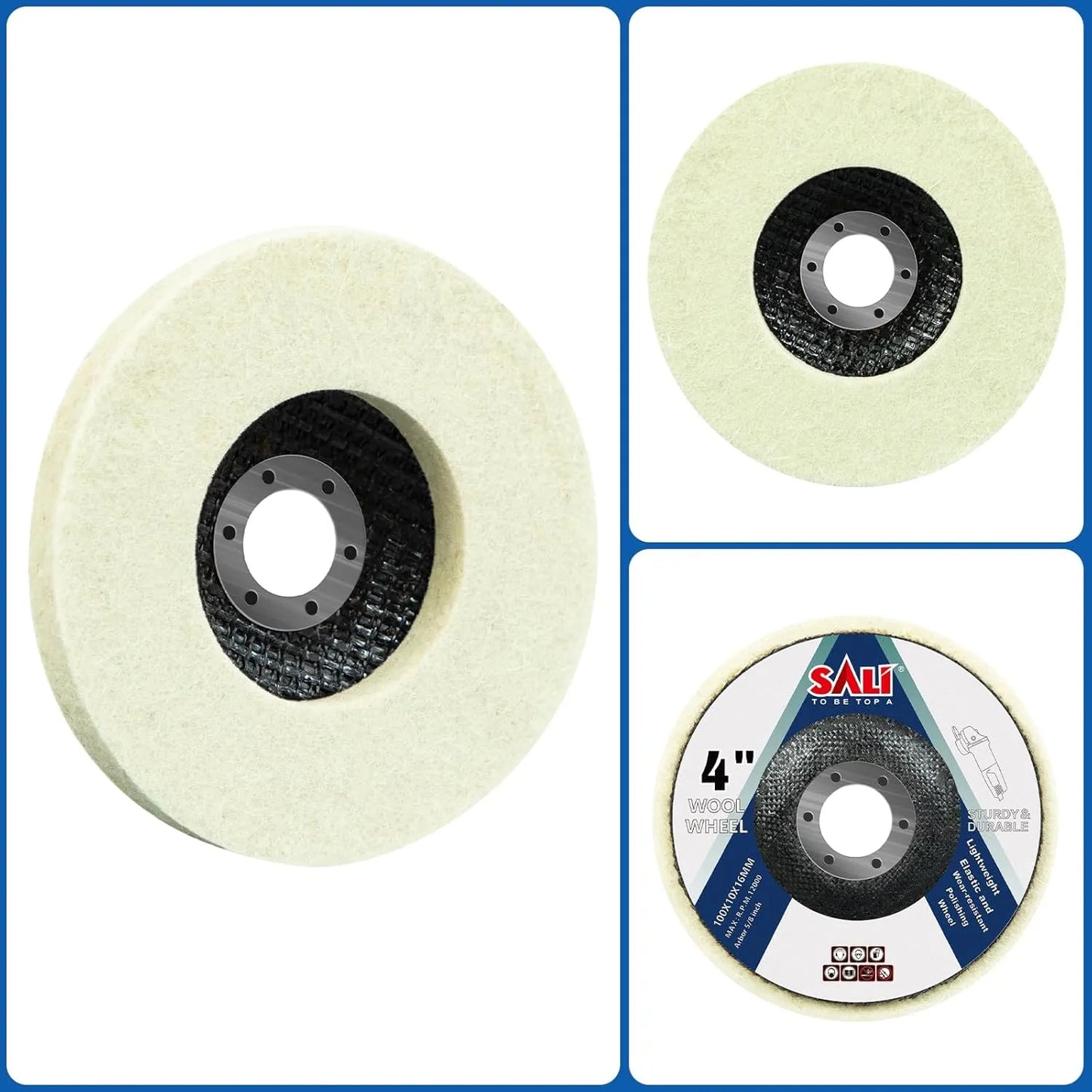 SALI 10 Pcs 4 Inch Wool Felt Polishing Wheel Disc Wool Polishing Wheel Disc for 4" Angle Grinder Felt Grinder Polishing Wheel Arbor 5/8” for Metal, Marble Stone, Furniture, Car ?Net Cover?