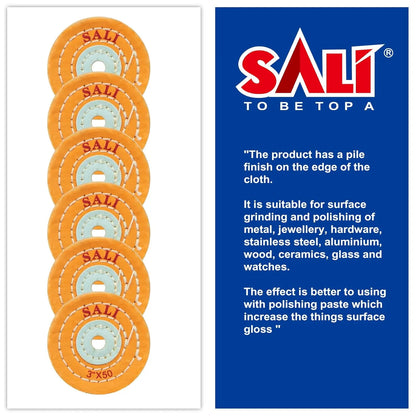 SALI 6 Pack Polishing Wheel for Bench Grinder Buffing Wheel 3 inch Yellow Cotton (50 Ply) for Buffer Polisher Coarse Polish Pad with 3/8 Inch Arbor Hole