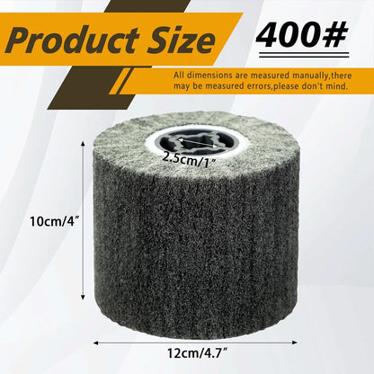 SALI Non Woven Wire Abrasive Drawing Polishing Burnishing Wheel Flap Brush Wire Brush Drum Surface Conditioning Tool for Metal Surface Polishing Grinding Removing Rust 120x100x19mm (400 Grit)