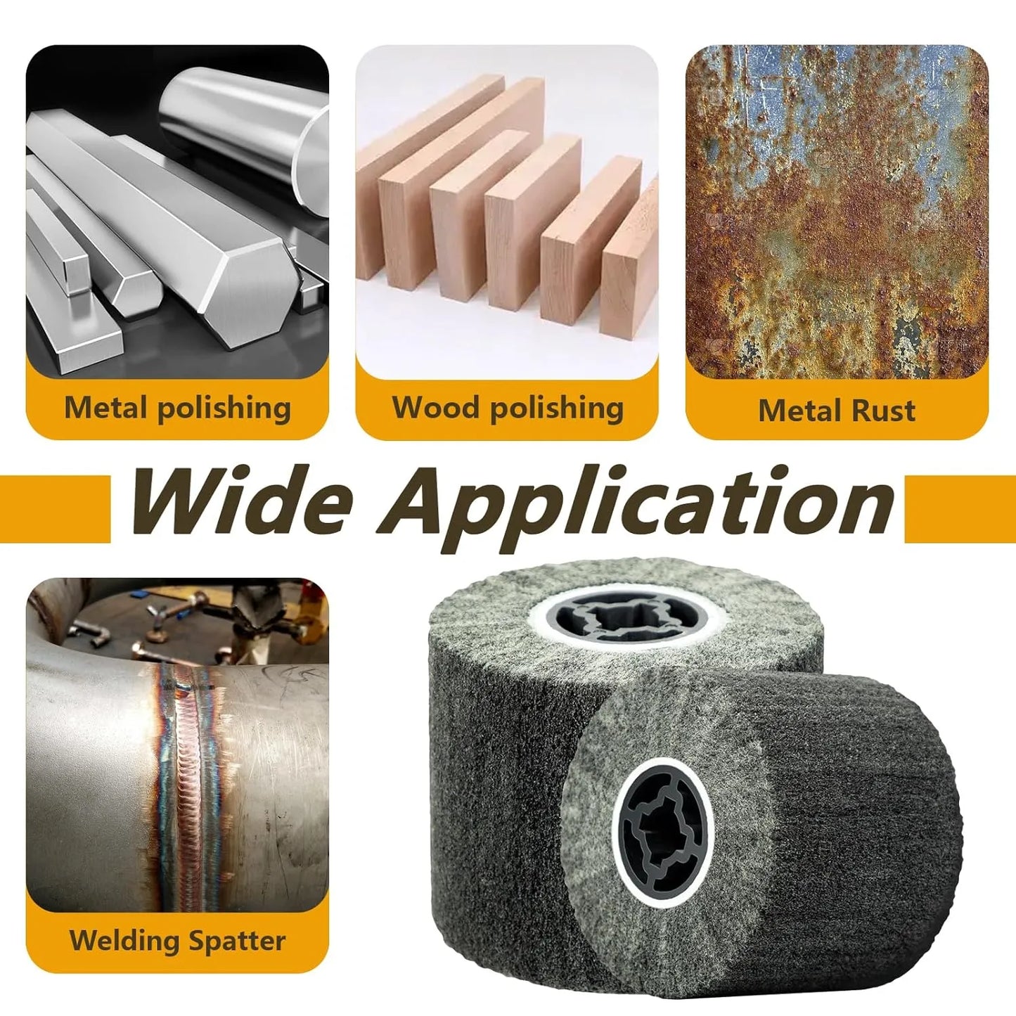 SALI Non Woven Wire Abrasive Drawing Polishing Burnishing Wheel Flap Brush Wire Brush Drum Surface Conditioning Tool for Metal Surface Polishing Grinding Removing Rust 120x100x19mm (400 Grit)