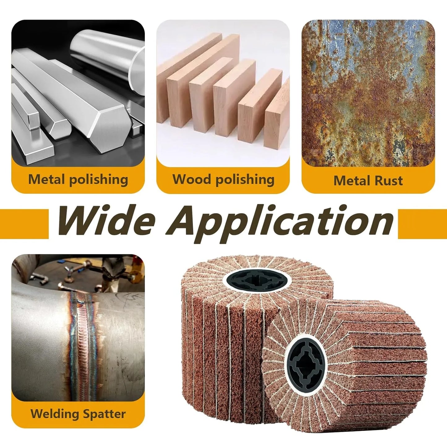 SALI Non Woven Wire Abrasive Drawing Polishing Burnishing Wheel Flap Wire Brush Drum Surface Conditioning Tool for Metal Surface Polishing Grinding Removing Rust 120x100x19mm with Sandpaper 60 Grit