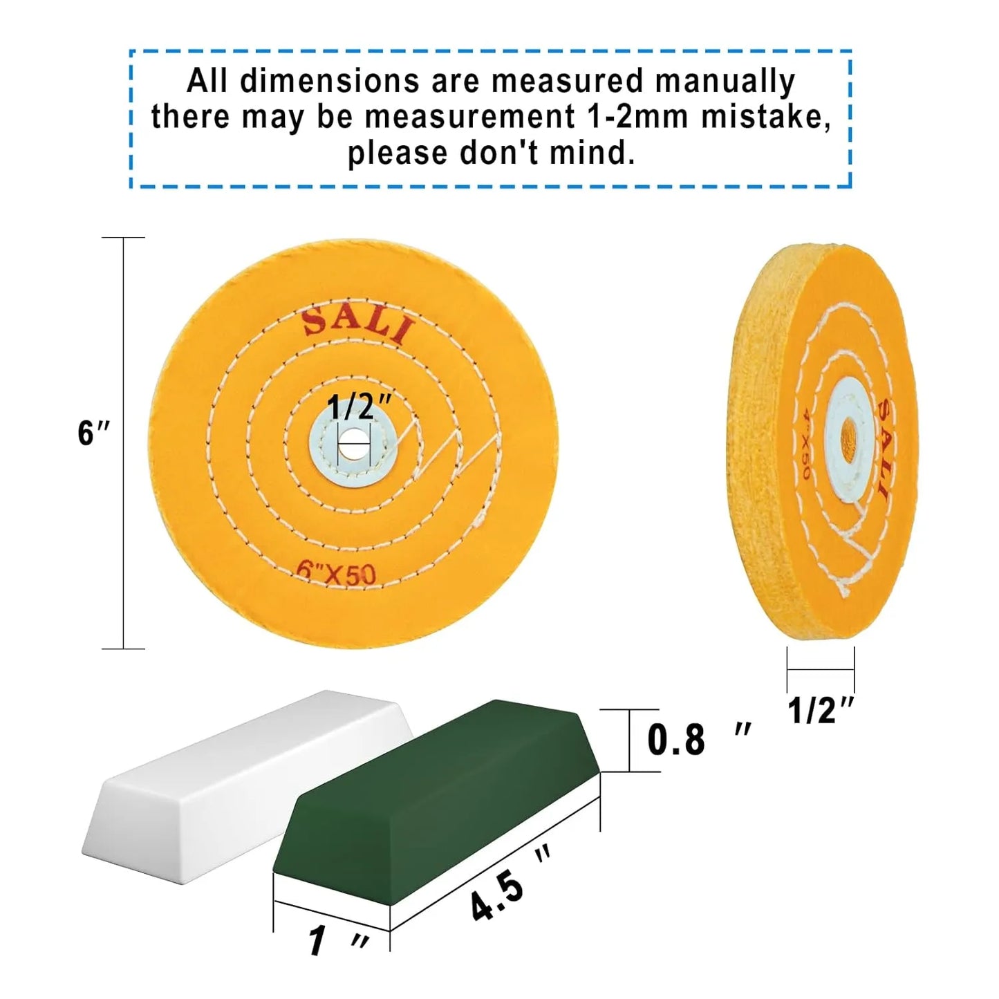 SALI 4 Pack Polishing Wheel for Bench Grinder Buffing Wheel 6 inch Yellow Cotton (50 Ply) for Buffer Polisher Coarse Polish Pad 1/2'' Arbor Hole with Polishing Compound