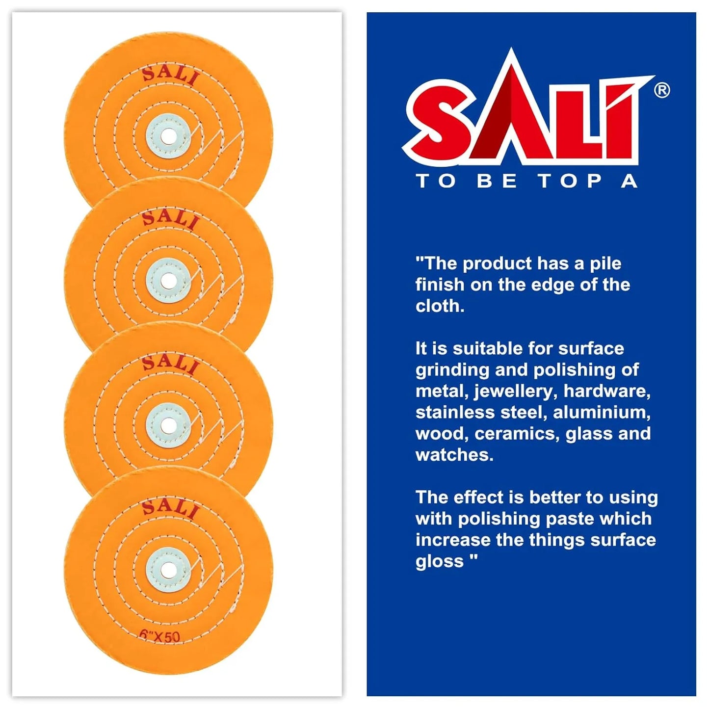 SALI 4 Pack Polishing Wheel for Bench Grinder Buffing Wheel 6 inch Yellow Cotton (50 Ply) for Buffer Polisher Coarse Polish Pad 1/2'' Arbor Hole with Polishing Compound